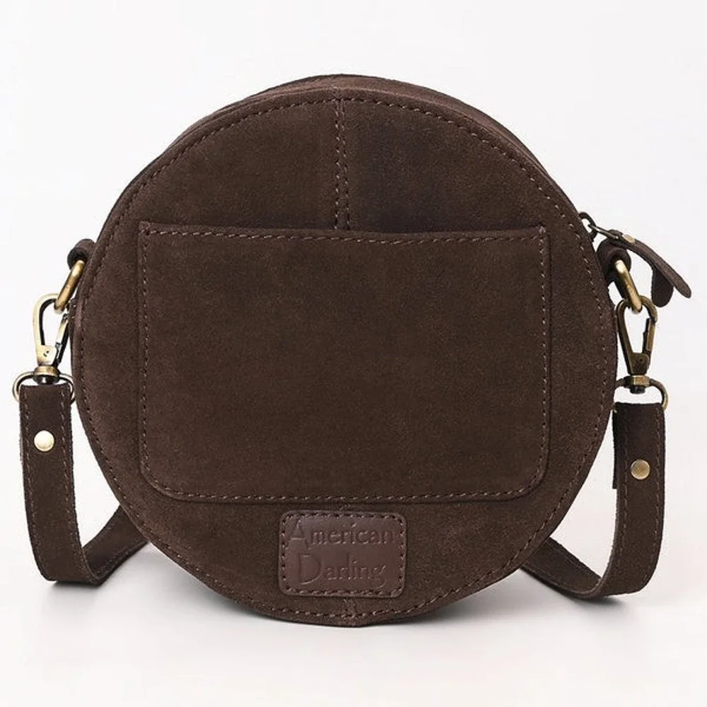 Genuine Leather Canteen Bag Round Crossbody Brown